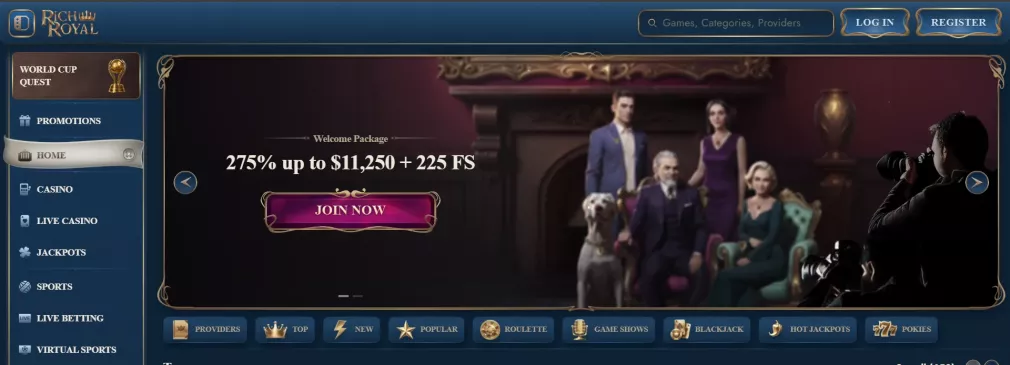 Rich royal Casino Bonus 275% bis 7.500 Euro und Freispiele